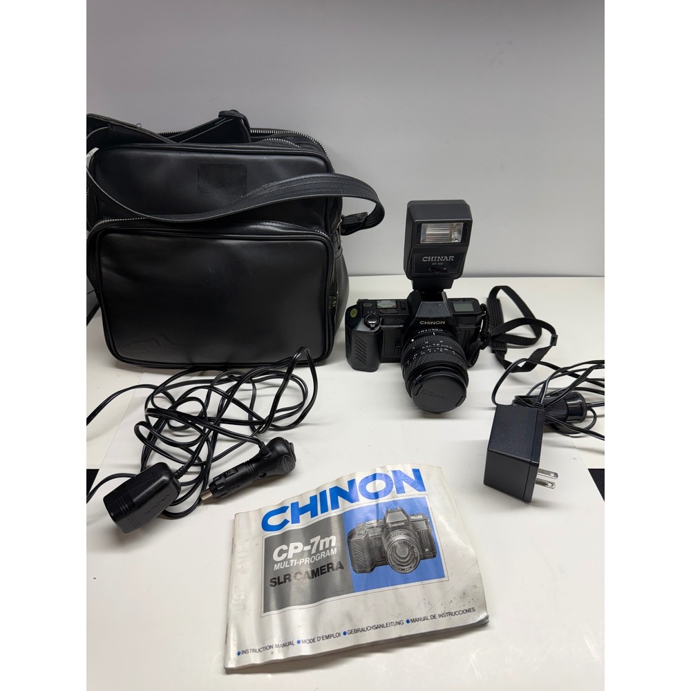 ChinonCP-7m SLR35mmFilmCamera Sigma 35-80mm LensChinar Flash Bag Bund Parts only